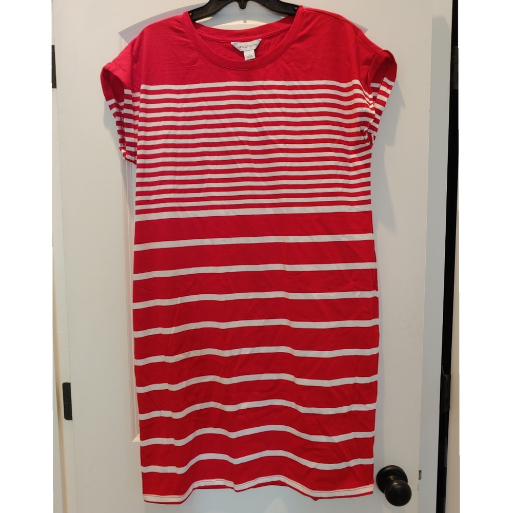 Liz Claiborne Dress, Large, Red with White Stripes